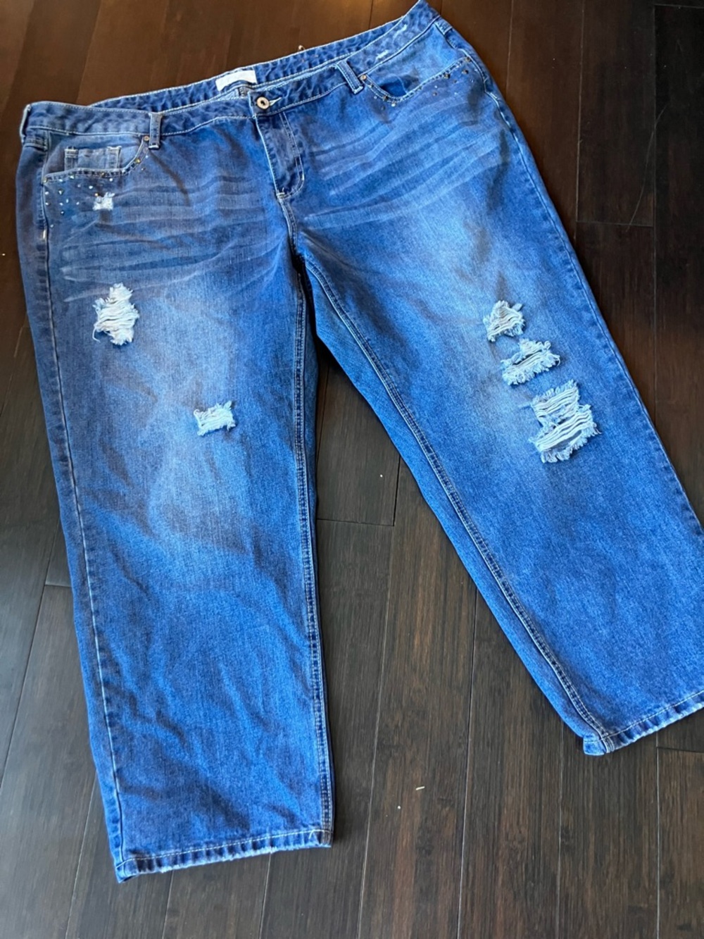 Only Blue Distressed Ankle Crop Jeans